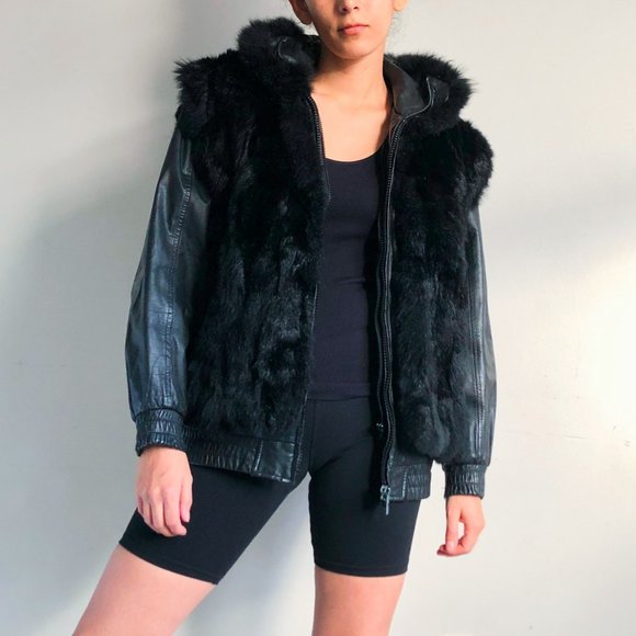 vintage leather jacket with removable fur vest - Picture 5 of 6